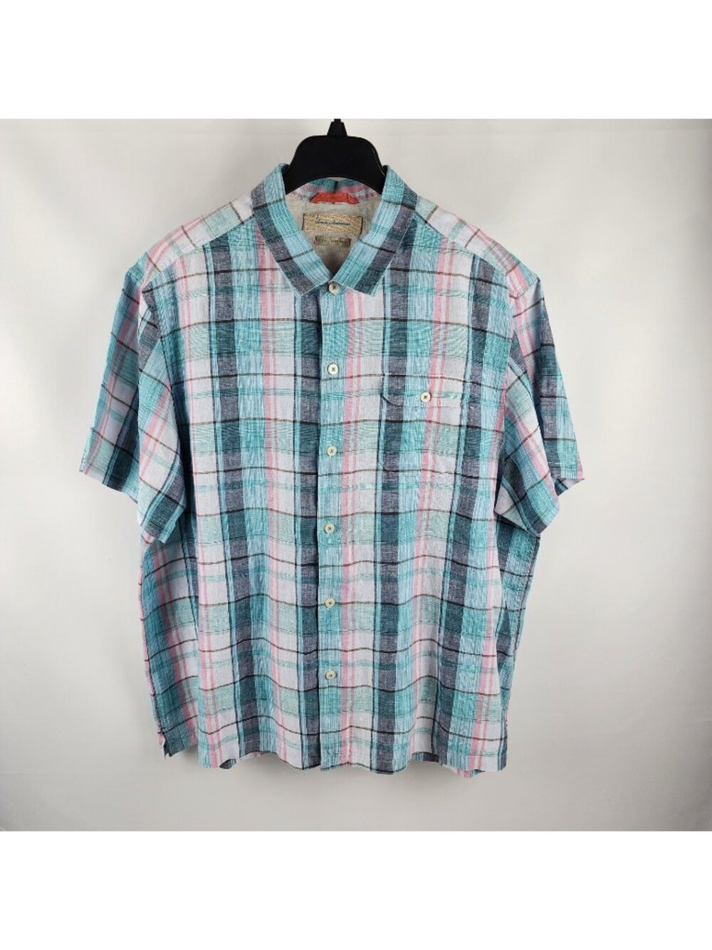 Tommy Bahama Shirt Mens XXL Multi Plaid Linen Island Modern Fit S/S Button Up